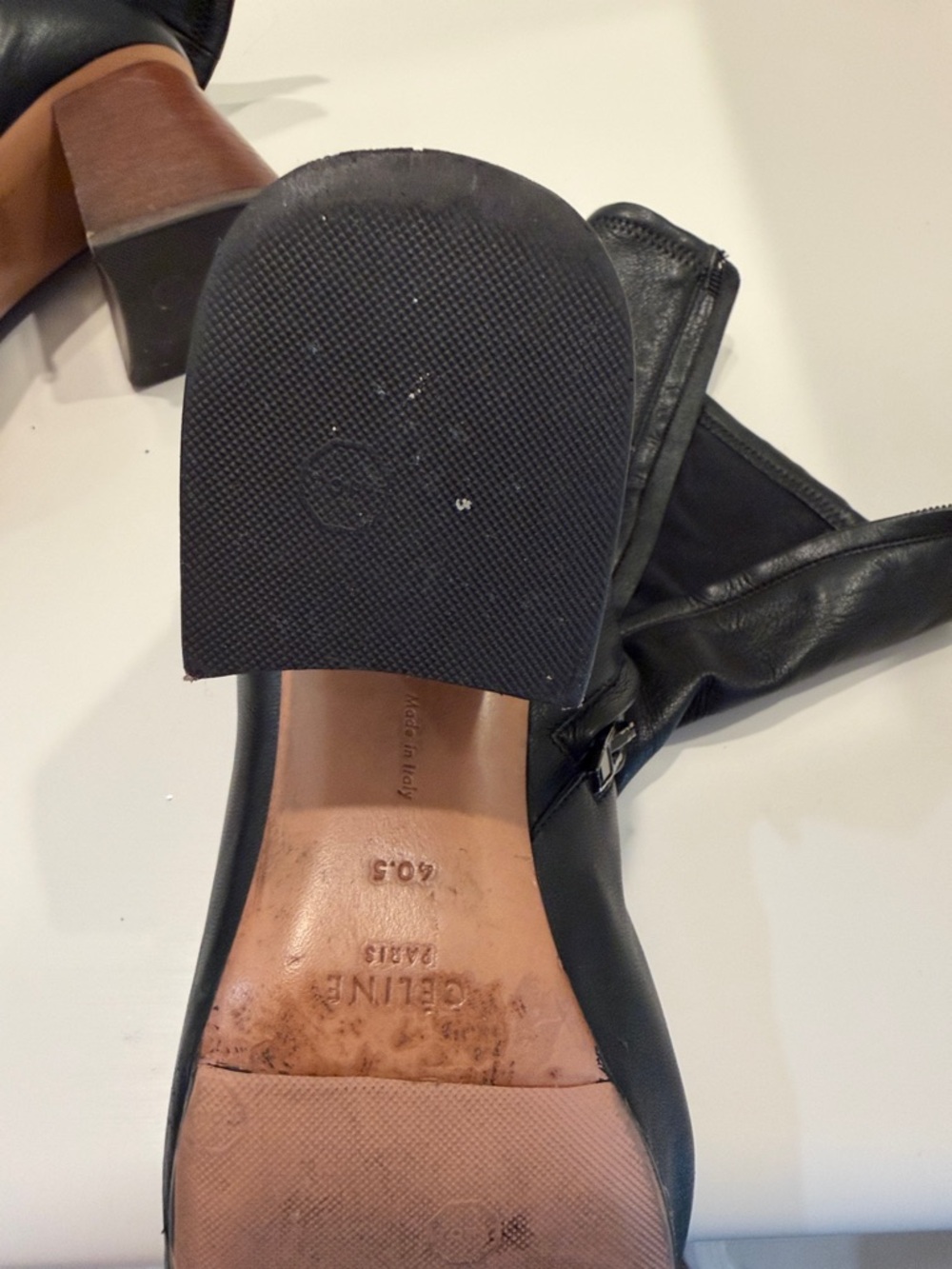 Celine Black Leather Fold-Over Ankle Booties - Picture 7 of 10